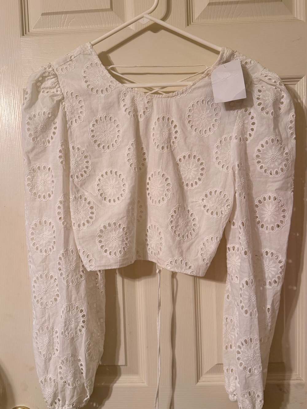NWT Bijon Vintage White Eyelet Lace-Up Corset Crop Top – Size M